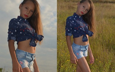 small girl in shorts