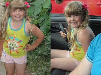 small girl in shorts