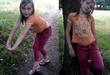 small girl in shorts